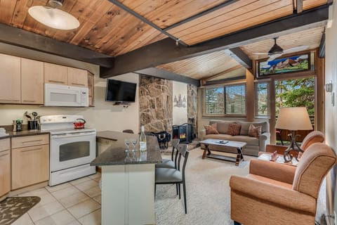 Full kitchen with bar seating