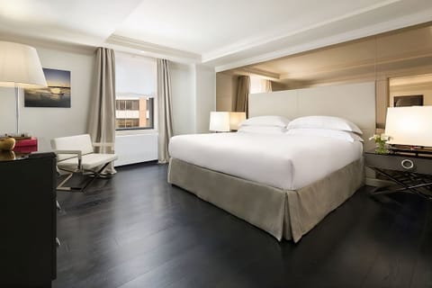 Recharge in a modern room with warm, calming light.