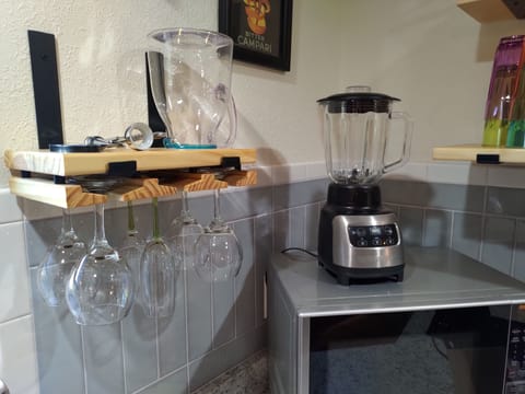 Wine and champagne glasses,  and blender