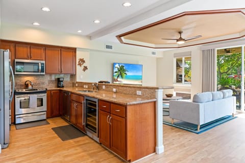 Fully equipped kitchen with granite counters and stainless steel appliances