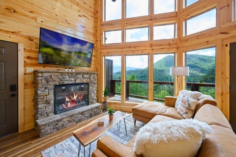 Living room with panoramic mountain views