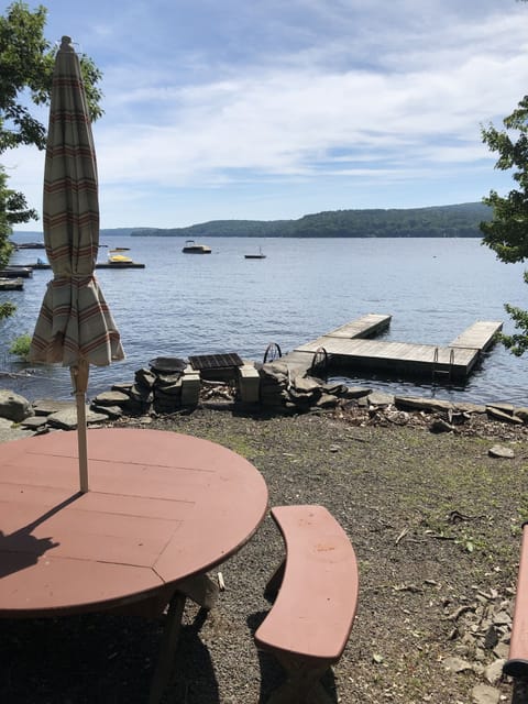 Lakeside patio and boat dock