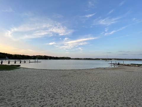 7 min walk to private beach. 