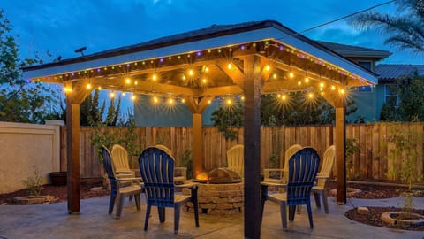 Evening fire pit under the gazebo — perfect for relaxing nights