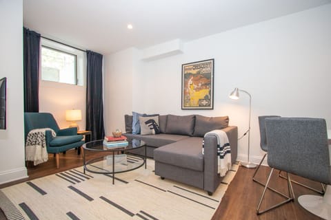 Spacious and bright living room and fold-out sofa