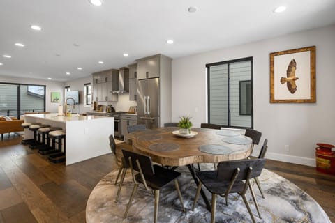 The dining room table seats eight guests!