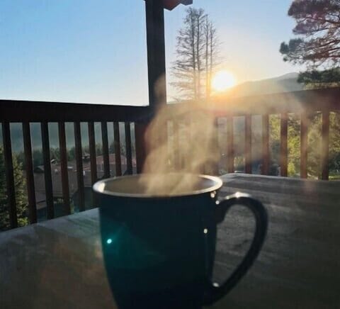 Covered deck for coffee with sunrise