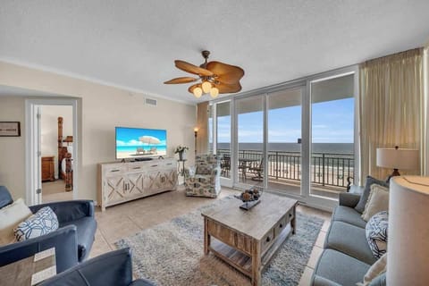 Living room with views of the Gulf of Mexico.
