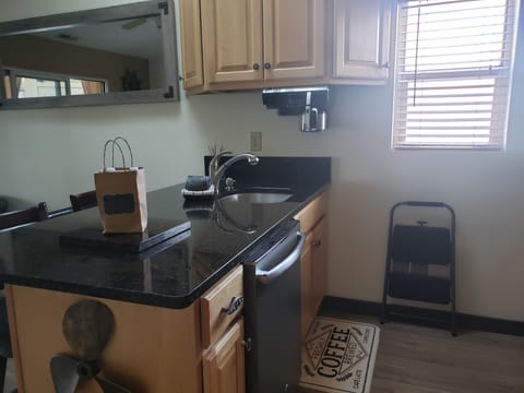 Dishwasher, oven, coffee maker, toaster, crock pot, electric skillet, pots/pans