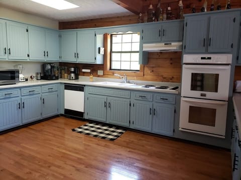 Full kitchen with double oven and everything you will need for cooking.