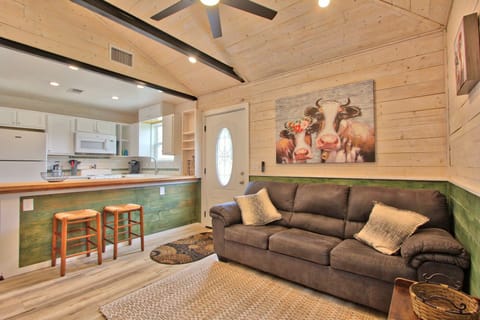 The sofa in the living room has is a pullout.