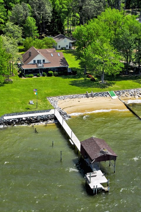 Aerial Photo Showing 150 ft Pier, Boathouse and Private Beach (1 of 2)