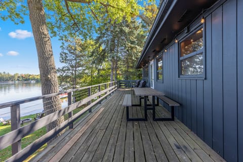 Large Deck - Picnic Table, 4 Adirondack Chairs, Weber Grill & String Lights