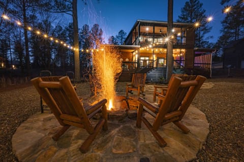 Outdoor firepit with Adirondack chairs