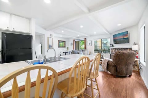 Extra eating area at the kitchen counter.