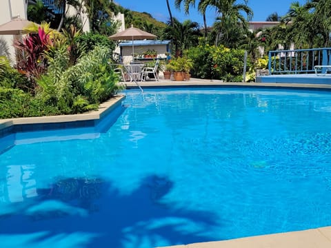 Refreshing pool provides sun and shade! Pool towels included. 