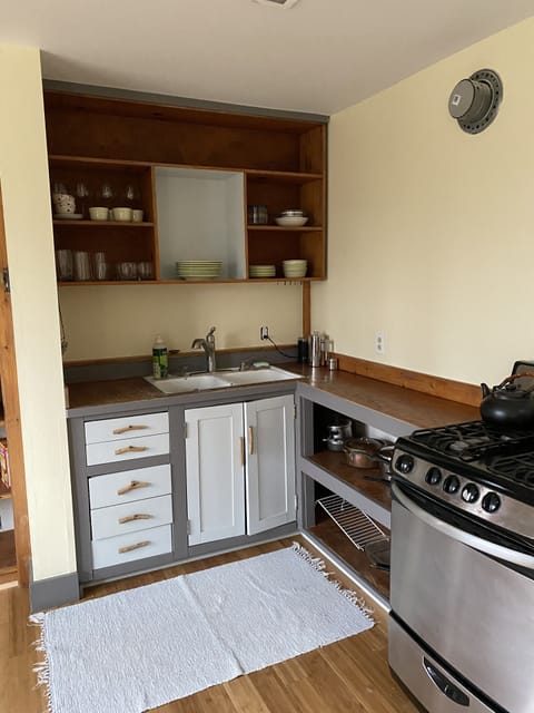 Fully stocked and newly painted kitchen
