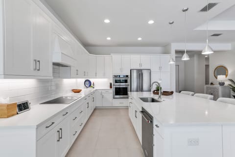 Efficient work zone in the kitchen area.  Lots of storage.  Fully stocked.