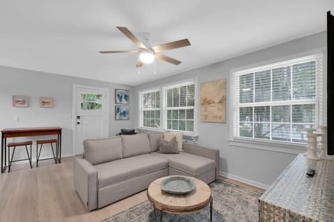 Airy living space with lots of natural lighting.