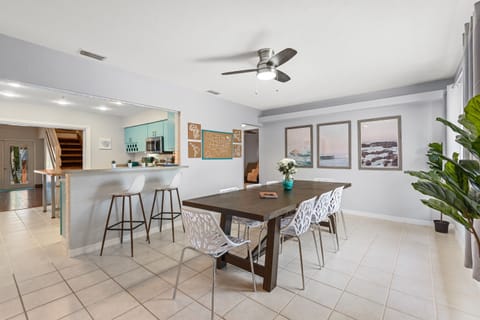 [Dining Room] To the right is Bathroom #1 and Bedroom #1, while straight ahead is the Kitchen.