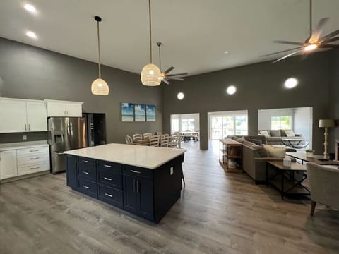 Huge open kitchen, dining and living room concept