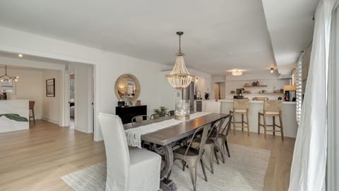 Large dining table with seating for 8