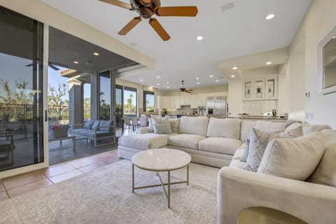 Enjoy your favorite movie on this comfortable and oversized couch with room for the whole family.