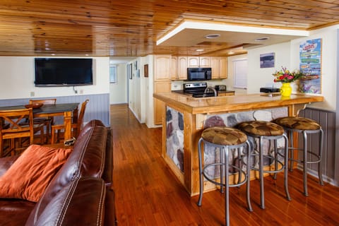 Kitchen over looks living room