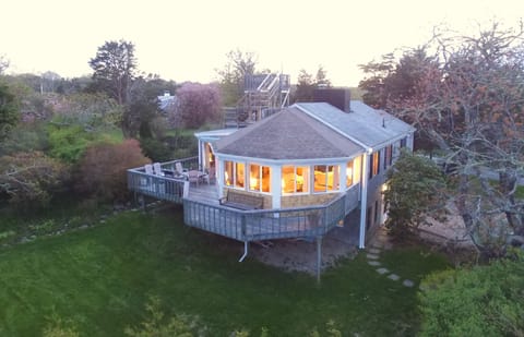 Twilight view back towards house from ocean side