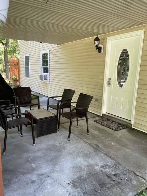 Large patio with seating and full size grill!