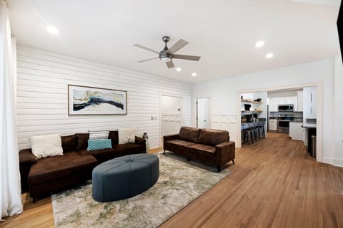 First Floor Living Space and Lower-Level Kitchen Area