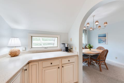 The kitchen is open and has plenty of counter space