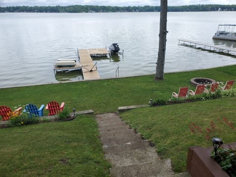 Hess Lake - fire pit and dock. View from lower level walk out