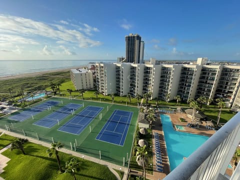 Tennis courts and 3 pools with hot tubs