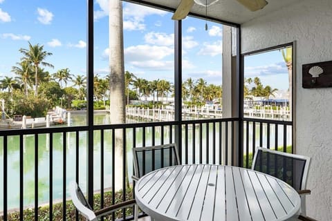 Patio overlooking tranquil marina