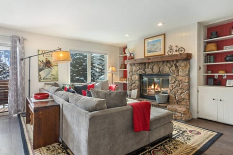 Living Room with Wood Burning Fireplace and scenic views