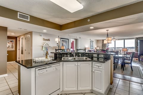 Island with seating for three people