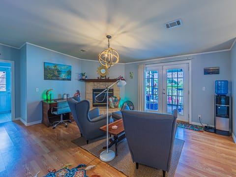 Propane fireplace for cold evenings. Desk for coloring or if you HAVE to, laptop