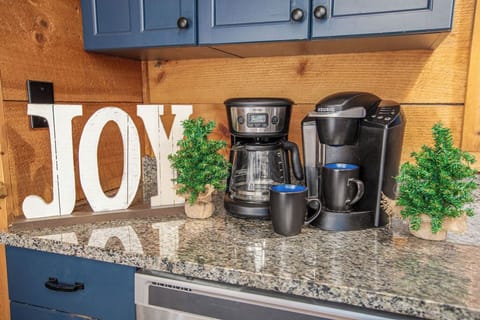 The coffee station is decorated to bring you holiday cheer.