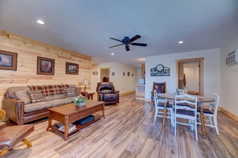 Open living area, comfortable seating, sofa pulls out into a bed.