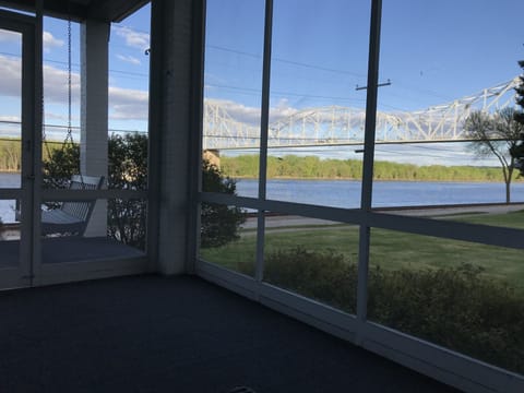 The screened-in porch. 