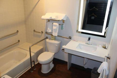 Refresh easily in a clean bathroom with accessible grab bars