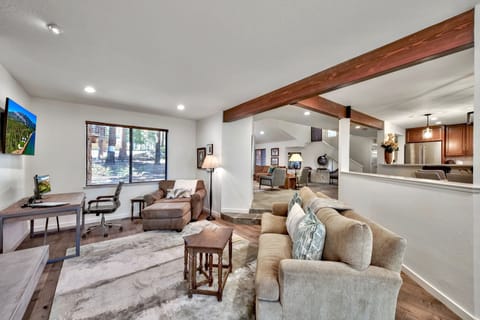 A desk for working remotely in the den