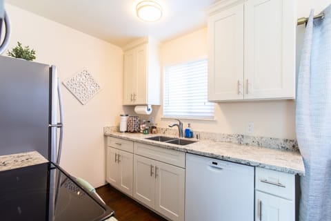 Sink and dishwasher.