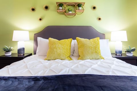 Quiet bedroom with comfortable California King size bed.