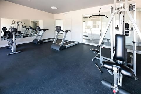 Keep your routine going with bright cardio and weights.