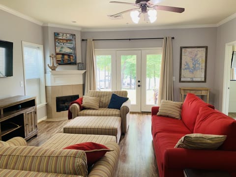 Couch and love seats all fold out into beds:) Walk right out to LAKE!