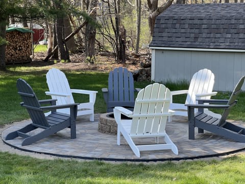 New addition!  Woodburning firepit with seating for 6-8.  