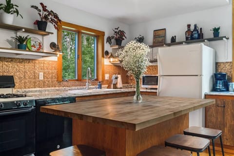 Butcher block island with seating