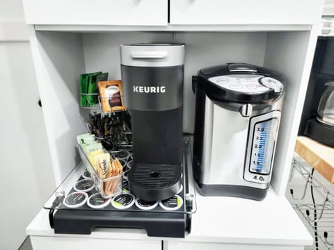 Enjoy espresso, coffee, tea, and oatmeal!